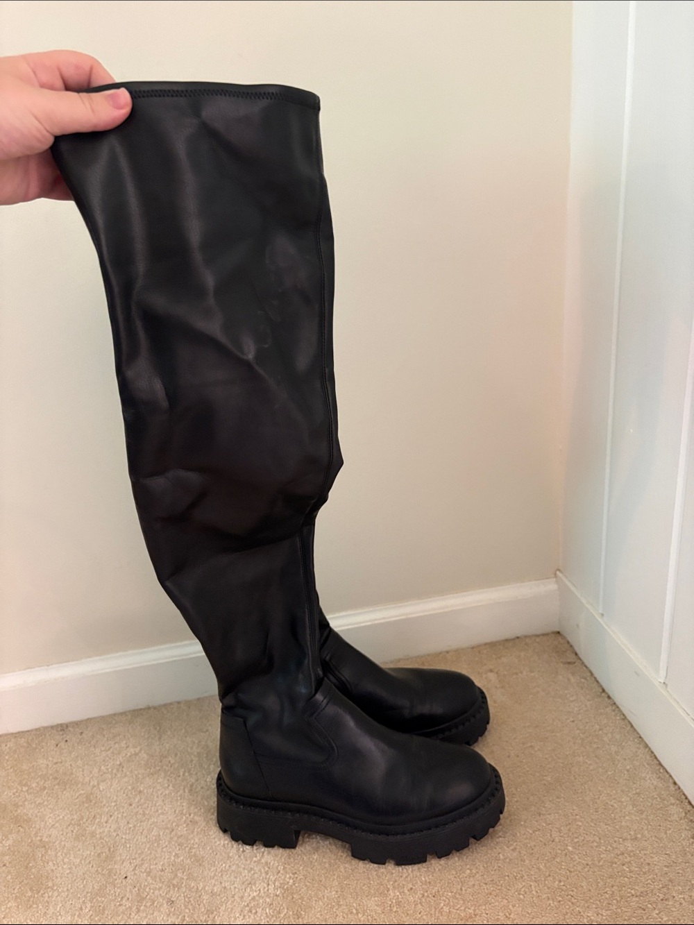 Ash Black Over-the-Knee Lug Sole Boots